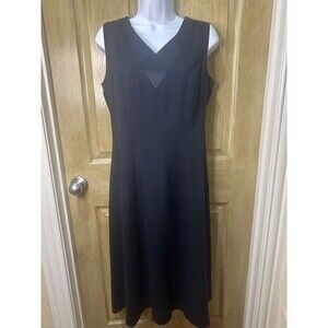 J. Peterman 100% Silk Navy Blue Sleeveless A-line Midi Dress Size 10 Classic